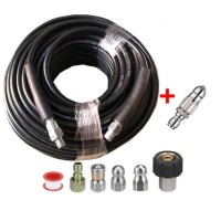 High Pressure Washer Sewer Jetter Hose,Drain Cleaner,Button Nose & Rotating Jetting Nozzle,Swivel Adapter