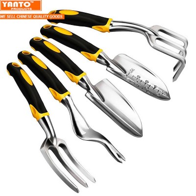 5 Pc In Garden Tool Set Cast-aluminum Heads Gardening Kit With Soft Rubberized Non-slip Handle Weeder Transplanter Trowel